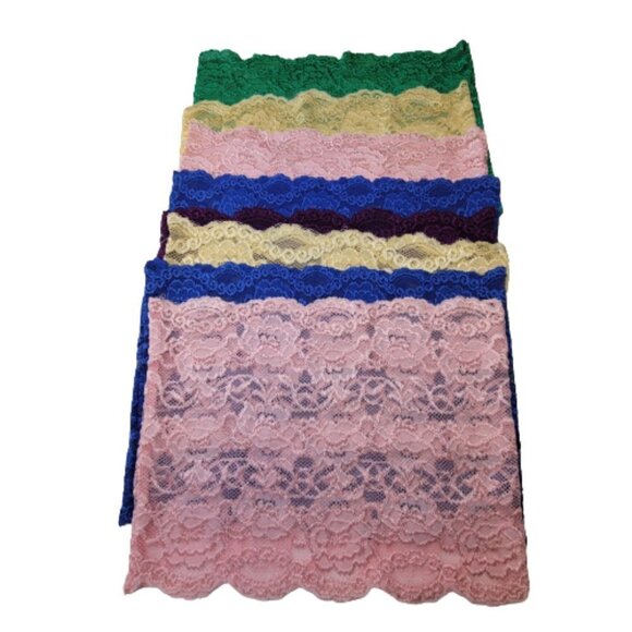 Pink See Through Elastic Lace Bandeau Strapless Lace Tube Top Lace Crop Top - Picture 4 of 9